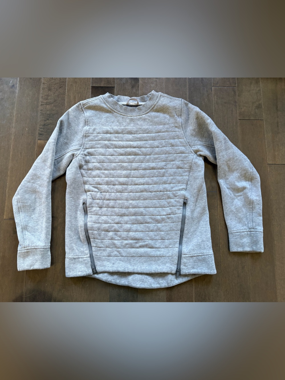 LULULEMON Quilted Crew Neck Sweatshirt Grey Side Zip Pockets Size 4